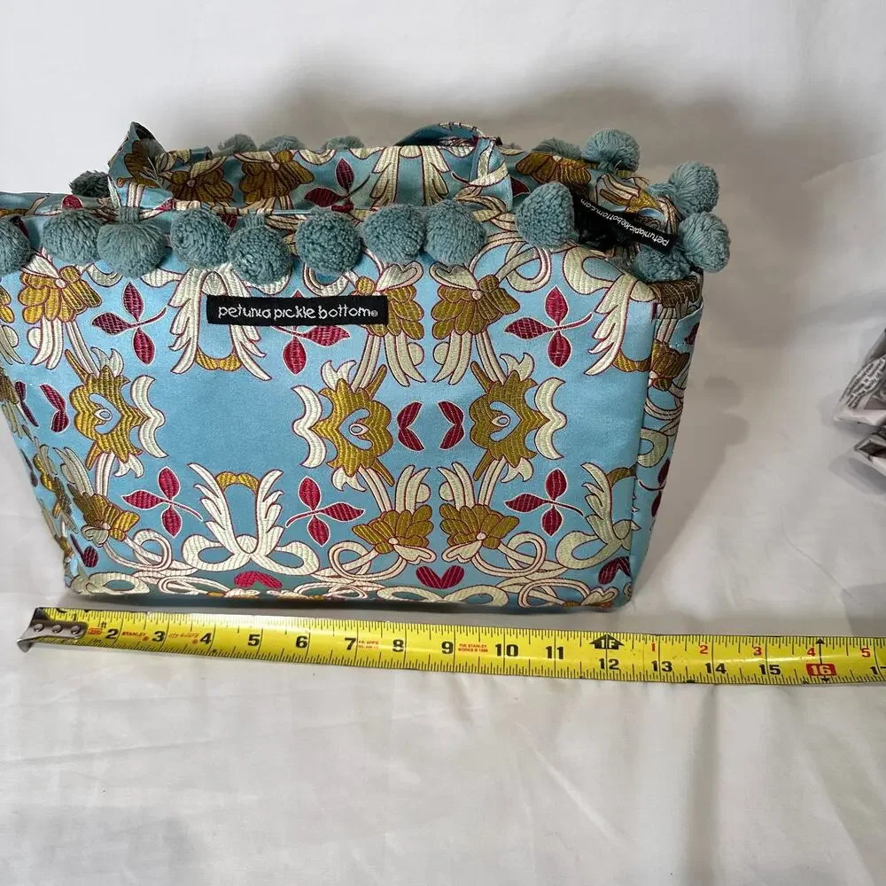 Vintage Petunia Pickle Bottom Purse Toddler Tote Diaper Bag Dressy Pom Poms